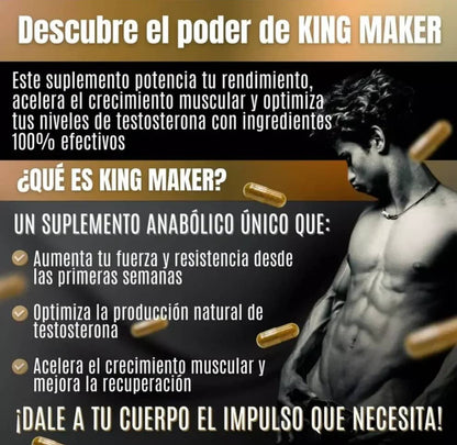 King Maker - Suplemento con Tongkat Ali, Turkesterona, Ecdisterona, Fadogia Agrestis, betarraga roja, maca negra y zinc (13 en 1)
